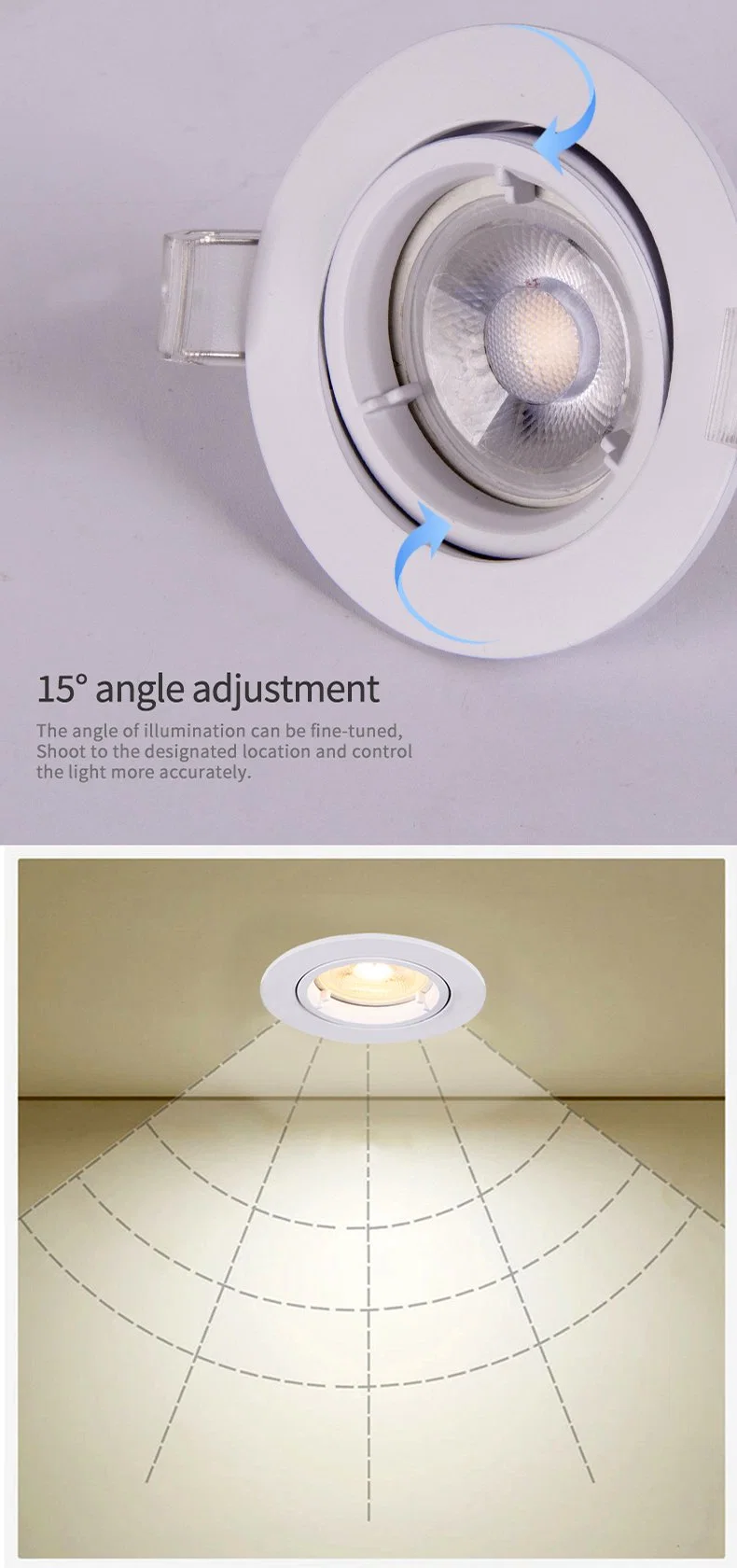 Adjustable Angle Fixture Recessed GU10 Spotlights Fixture Die-Cast Aluminum LED Downlight