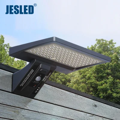 Jesled 3CCT Alta luminosità 104 LED Sensore di movimento PIR Lampada da parete di sicurezza a LED Illuminazione da giardino per esterni Luce solare integrata con telecomando